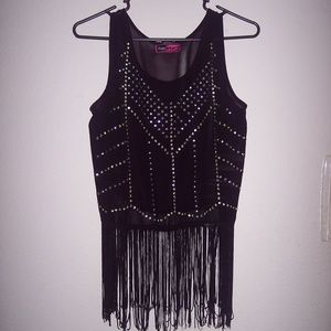 Say What? Black Tassel Sleeveless Top Size S